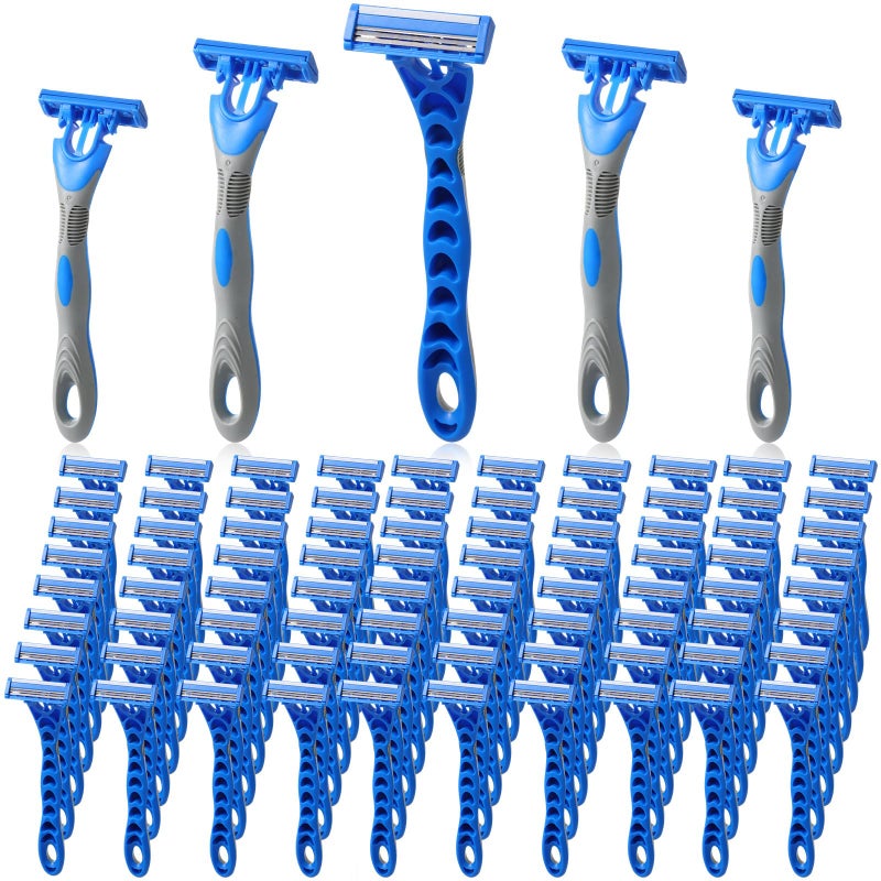 Leriton 80 Pcs Three Blade Disposable Razors for Men Bulk Mens 3 Blade Disposable Head Sensitive Skin Razor for Comfortable Shave