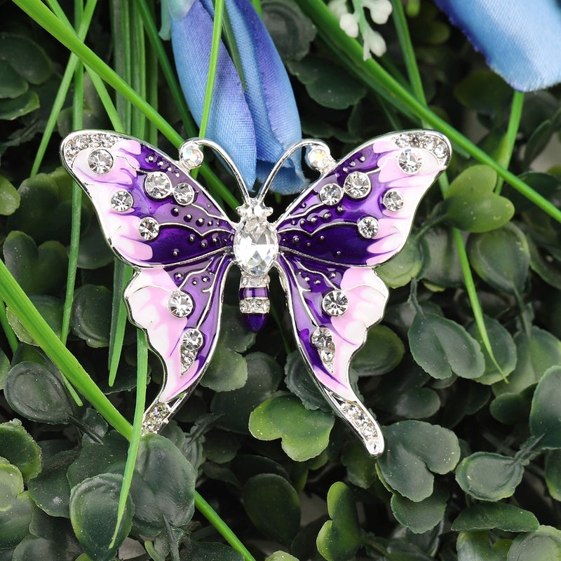 FEELMEM Crystal Rhinestone Butterfly Brooch Pin Blue Color Butterfly Brooches for For Women Wedding/Banquet/Birthday Party (purple) - Image 4