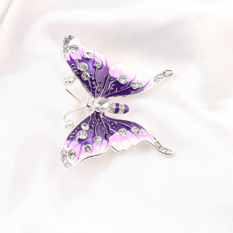 FEELMEM Crystal Rhinestone Butterfly Brooch Pin Blue Color Butterfly Brooches for For Women Wedding/Banquet/Birthday Party (purple) - Image 2