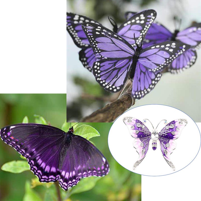 FEELMEM Crystal Rhinestone Butterfly Brooch Pin Blue Color Butterfly Brooches for For Women Wedding/Banquet/Birthday Party (purple) - Image 3
