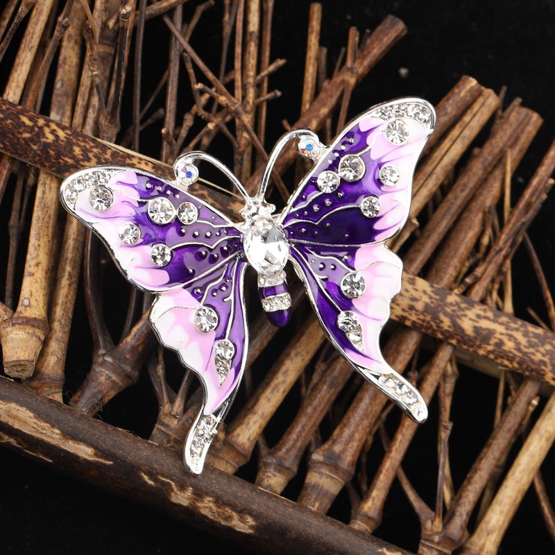 FEELMEM Crystal Rhinestone Butterfly Brooch Pin Blue Color Butterfly Brooches for For Women Wedding/Banquet/Birthday Party (purple) - Image 5