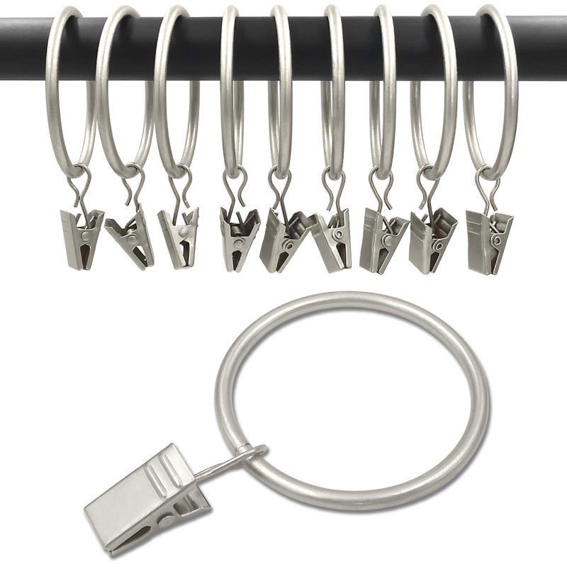 WeeksEight 40 Pack Matte Silver Curtain Rings with Clips Curtain Hooks Hangers Clip Rings for Hanging Drapes Bows Hat Drapery Rings 177 in I D Fits up to 15 in Diameter Curtain Rod