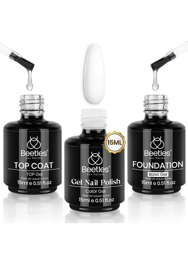 beetles Gel Polish - beetles Gel Polish 3 Pcs 15ml No Wipe Gel Top Coat & Base Coat White Gel Polish Set Soak Off Uv Nail Lamp-Shine Finish and Long Lasting Gel Glossy Top Coat Base Gel French Nail Art Design Manicure Kit - Image 1