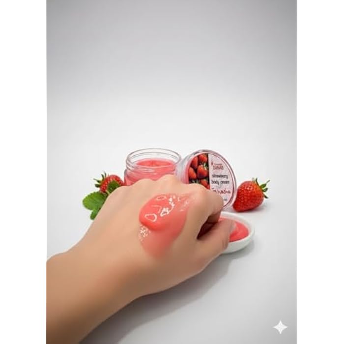 DAHAS Strawberry Body Cream, Natural Pink Color, Moisturizing Formula with Fresh Strawberry Fragrance, 7.4 oz Glass Jar - Image 2
