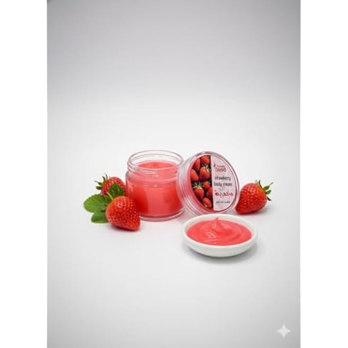 DAHAS Strawberry Body Cream, Natural Pink Color, Moisturizing Formula with Fresh Strawberry Fragrance, 7.4 oz Glass Jar - Image 1