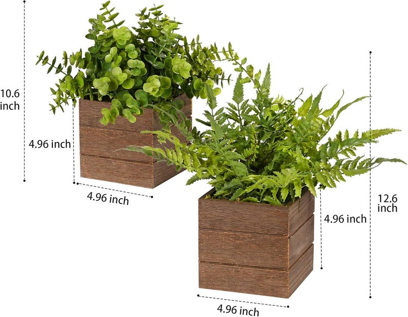 Dekorly Small Fake Plants, 2Pack Mini Artificial Plastic Boxwood Fern Green Decorative Plant in Wood Pots for Farmhouse Home Decor Office Bathroom Room Indoor (Height : 16CM, Wooden Pots, Boxwood) - Image 3