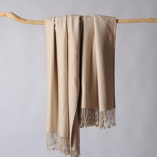 CUDDLE DREAMS Silk Throw Blanket with Hand-Knotted Fringe, Natural, Soft & Breathable (Herringbone-Taupe) - Image 5
