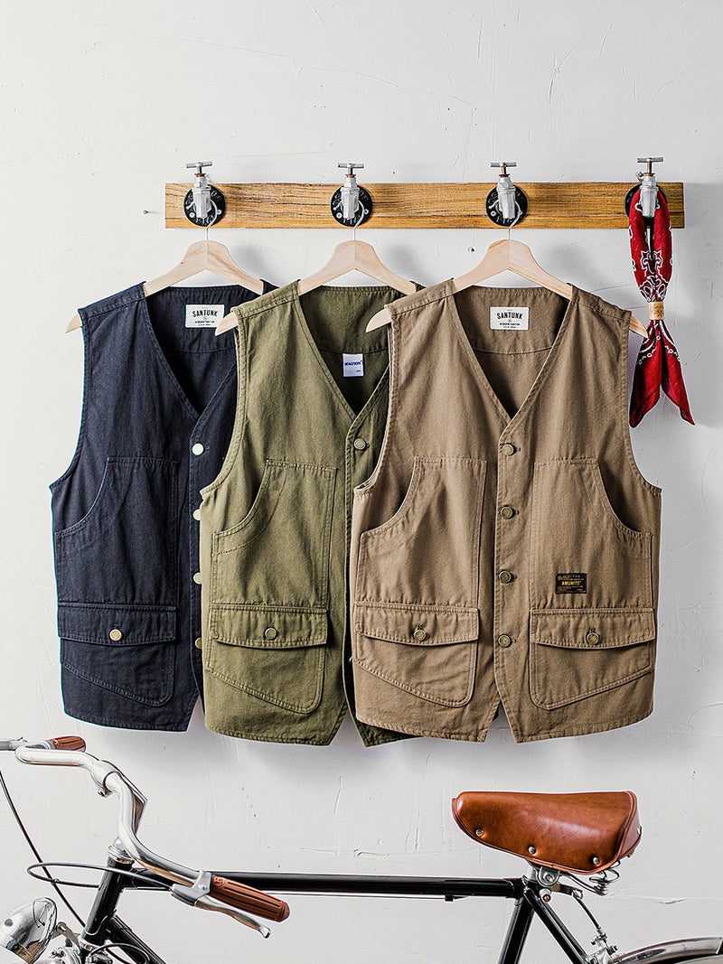 Factory Goods Direct Supply New Work Vest Men'S Summer Ami Khaji Vintage Vest Sleeveless Waistcoat Outer Wear Fold Wear - Image 2