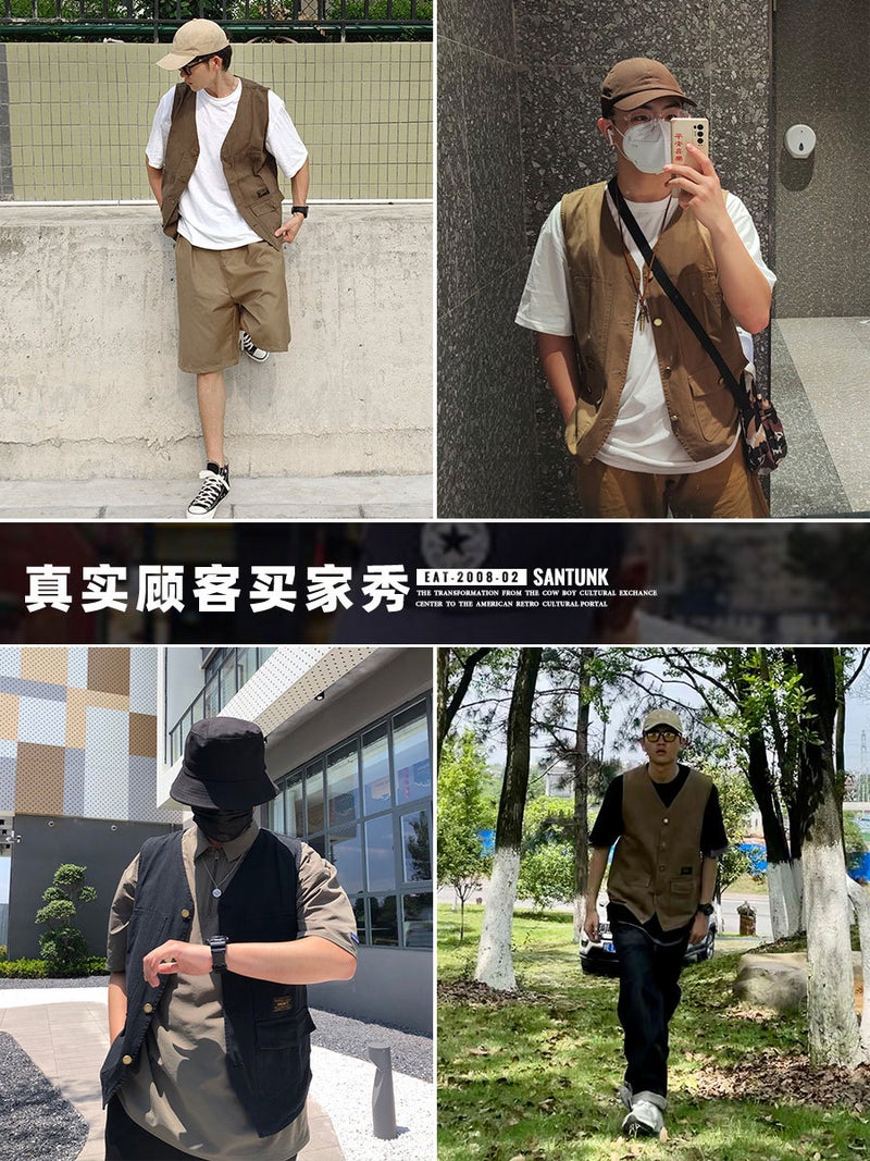 Factory Goods Direct Supply New Work Vest Men'S Summer Ami Khaji Vintage Vest Sleeveless Waistcoat Outer Wear Fold Wear - Image 4