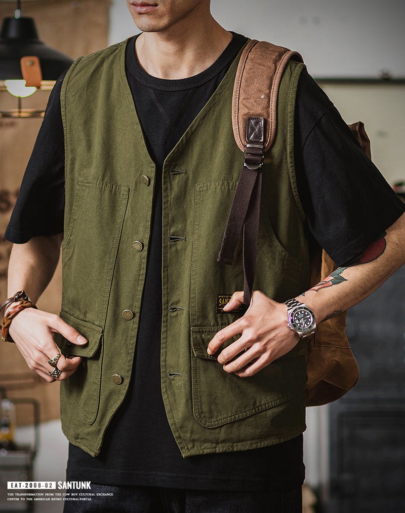 Factory Goods Direct Supply New Work Vest Men'S Summer Ami Khaji Vintage Vest Sleeveless Waistcoat Outer Wear Fold Wear - Image 1