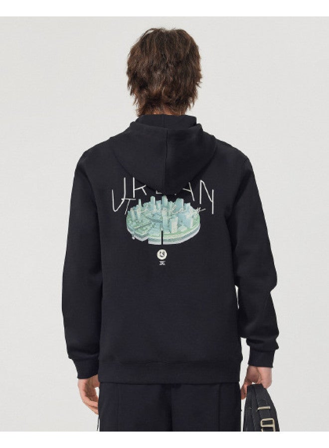 Cabbeen Mall Same Style] Men's Hooded Sweatshirt Spring And Autumn City Embroidery Print Teenagers Top Long Sleeve Trendy Casual - Image 1