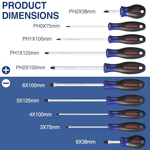 WORKPRO 10-Piece Magnetic Screwdriver Set with Pouch, Phillips, Slotted, Flat Head Screwdriver Include Magnetizer, Screwdriver with Non-Slip Grip, for Home Repair and DIY Projects - Image 3