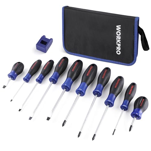 WORKPRO 10-Piece Magnetic Screwdriver Set with Pouch, Phillips, Slotted, Flat Head Screwdriver Include Magnetizer, Screwdriver with Non-Slip Grip, for Home Repair and DIY Projects - Image 1