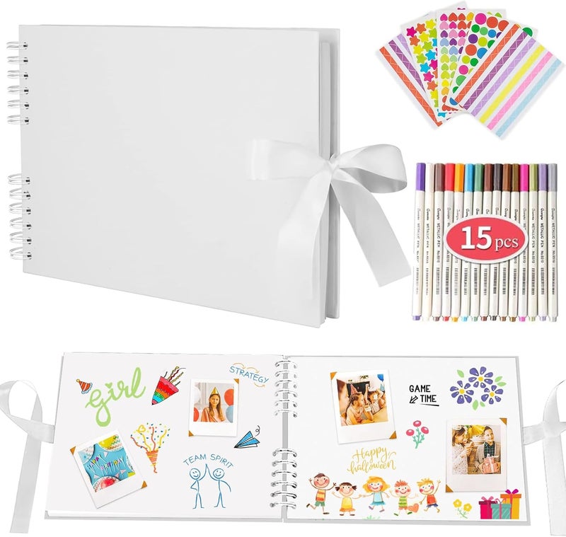 EVNEED Scrapbook Photo Album,Wedding Guest Book Anniversary Memory Scrapbooking for Craft Paper DIY Gifts (White) - Image 1