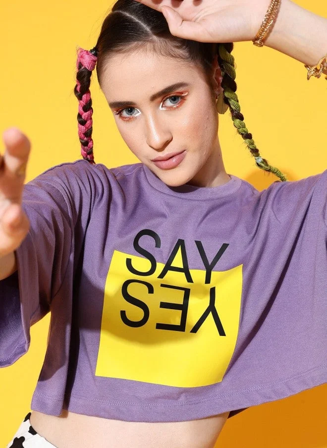 Lavender Printed Crop T-Shirt for Women