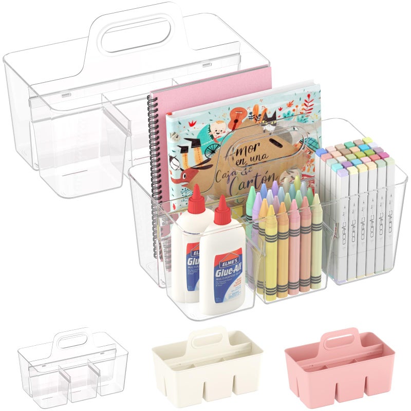 Lifewit 2 Pcs Plastic Caddy Organizer with Handle Portable Art Supply Storage for Craft Supplies Cosmetics Holds Pencil Crayon Brushes Hair Product Dorm Shower Caddy Clear 25 x 15x 17cm - Image 2