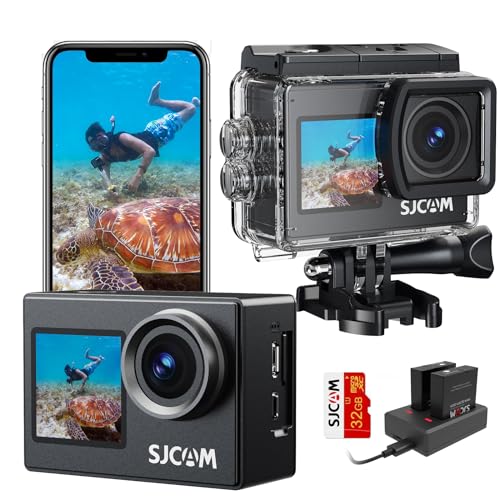 SJCAM SJ4000 4K 16MP WiFi Action Camera Ultra HD Dual Screen 30M Underwater Camera 170° Wide-Angle Waterproof Sports Cam with 2X 900 mAh Batteries, Charger, 32GB SD Card and Accessories Kits - Image 1