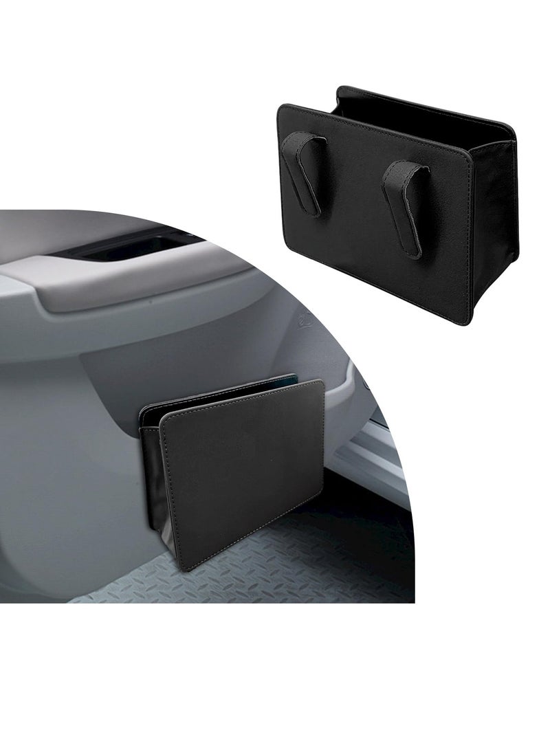 SYOSI Car Trash Can Leather Hanging Organizer Multifunctional Folding Storage Box Waterproof Leather Dustbin Organizer Car Garbage Cans Hanging Trash Can Black for Auto Truck SUV Black - Image 1