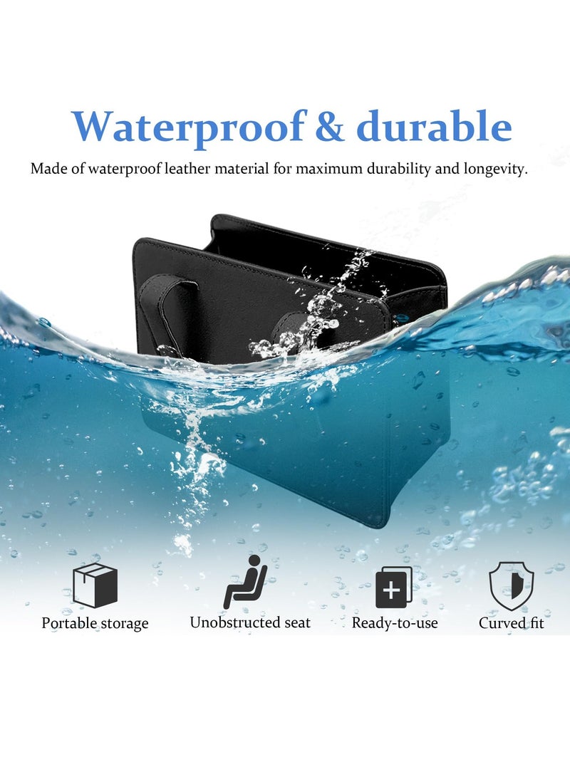 SYOSI Car Trash Can Leather Hanging Organizer Multifunctional Folding Storage Box Waterproof Leather Dustbin Organizer Car Garbage Cans Hanging Trash Can Black for Auto Truck SUV Black - Image 4