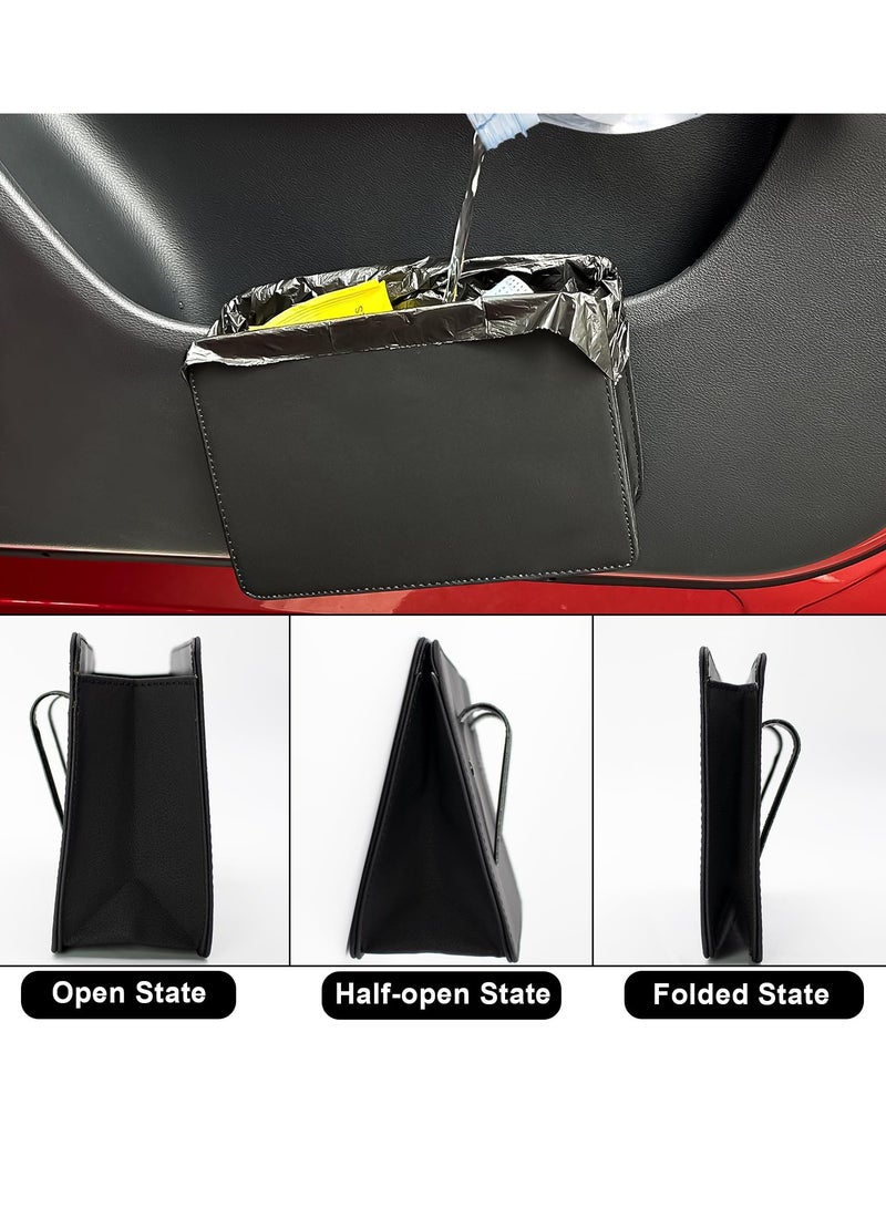 SYOSI Car Trash Can Leather Hanging Organizer Multifunctional Folding Storage Box Waterproof Leather Dustbin Organizer Car Garbage Cans Hanging Trash Can Black for Auto Truck SUV Black - Image 2