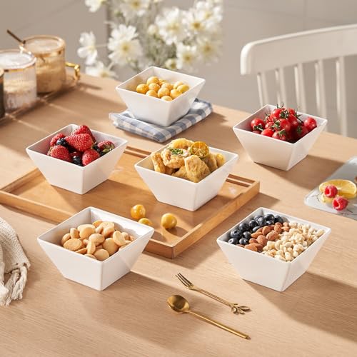 Meideal Porcelain Small Serving Bowls Set of 6, 13 Oz Square Cereal Bowls, 4.6" White Ceramic Dessert Bowls for Salad, Dip, Soup, Snack, Fruits, Small Portions, Dishwasher & Microwave Safe - Image 3