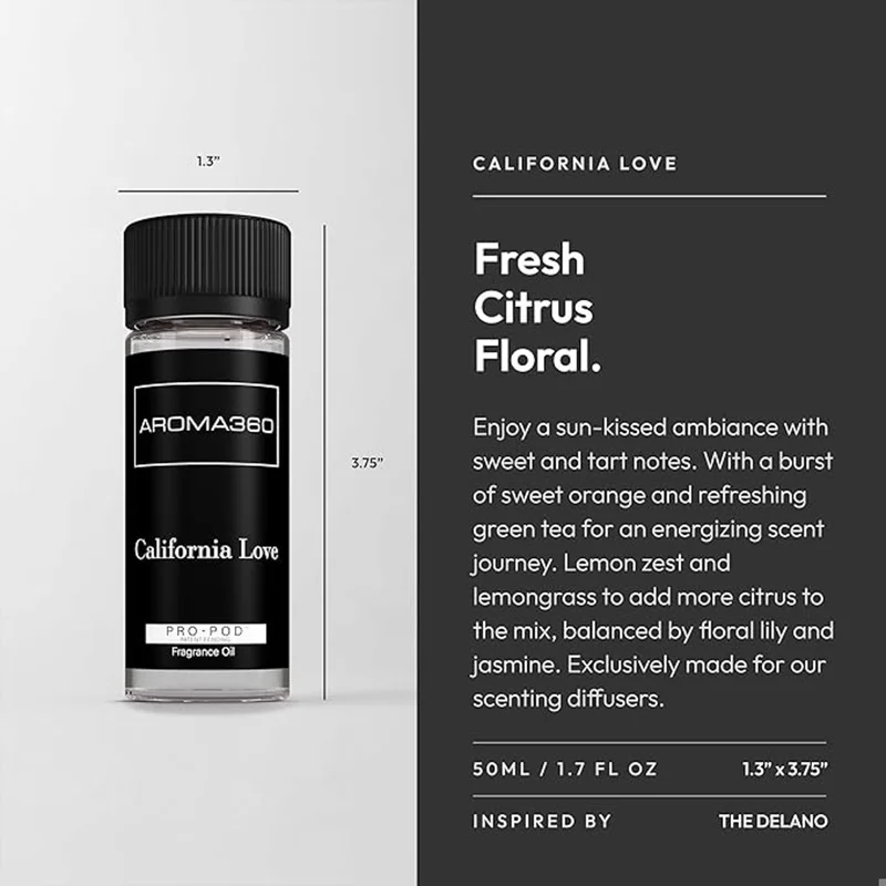 أروما 360  California Love Pro-Pod Oil Blend - Hotel Inspired for Luxury Essential Oil Diffusers - Aromatherapy Scent Diffuser Oil - Green Tea, Lemongrass, and Lily - 50 mL, 1.7 fl oz