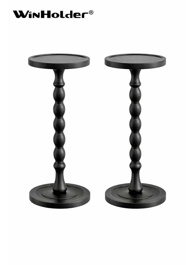WinHolder Solid Wood Side Table, Rubber Wood‌ Small Round Side Table for Small Spaces, Martini Tables, Pedestal End Tables for Living Room, Bedroom, Corners, and Office(Black, 2 PCS) - Image 1