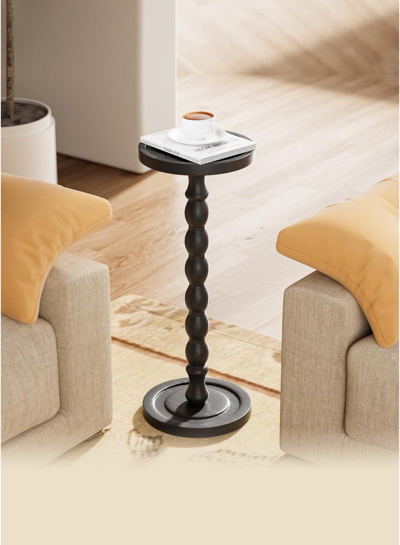 WinHolder Solid Wood Side Table, Rubber Wood‌ Small Round Side Table for Small Spaces, Martini Tables, Pedestal End Tables for Living Room, Bedroom, Corners, and Office(Black, 2 PCS) - Image 2