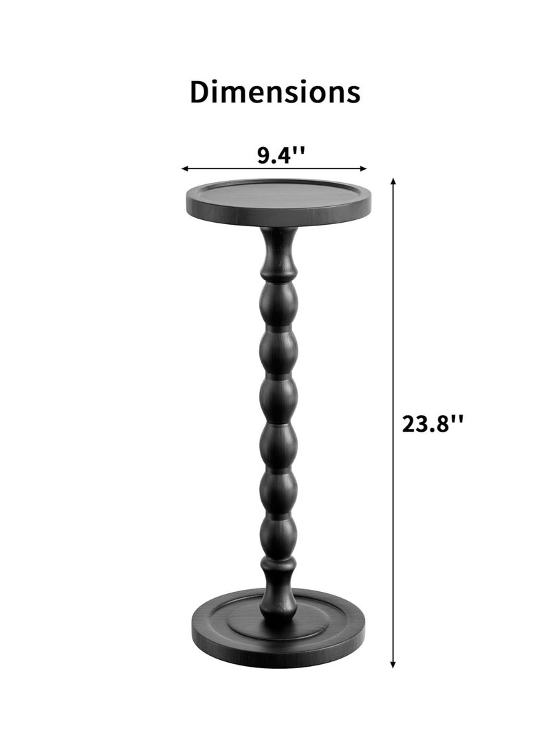 WinHolder Solid Wood Side Table, Rubber Wood‌ Small Round Side Table for Small Spaces, Martini Tables, Pedestal End Tables for Living Room, Bedroom, Corners, and Office(Black, 2 PCS) - Image 3