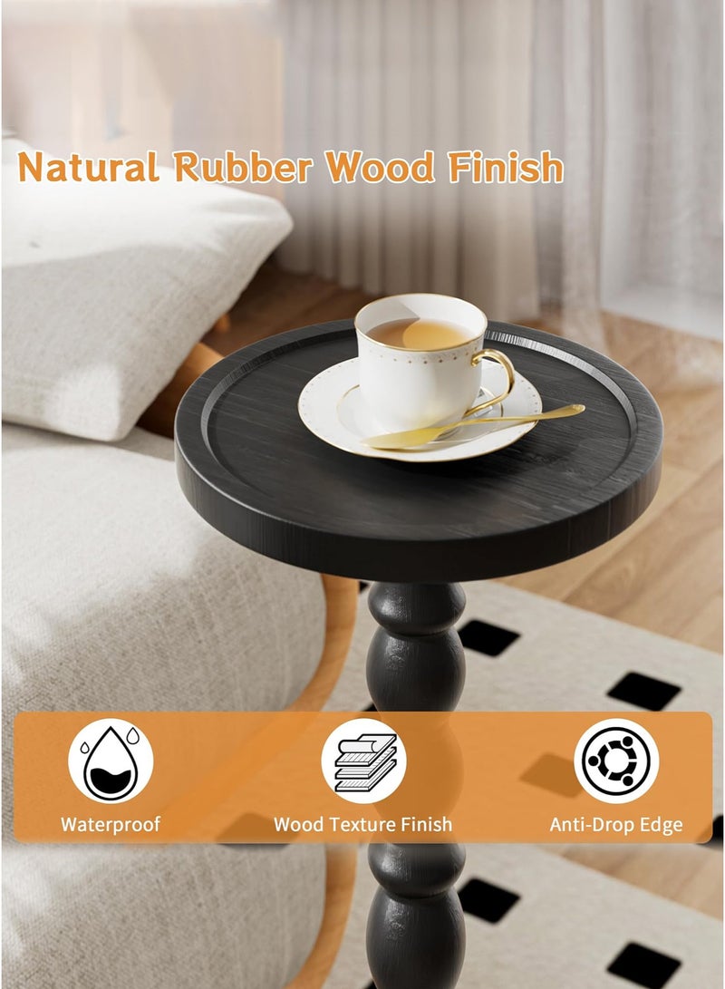 WinHolder Solid Wood Side Table, Rubber Wood‌ Small Round Side Table for Small Spaces, Martini Tables, Pedestal End Tables for Living Room, Bedroom, Corners, and Office(Black, 2 PCS) - Image 4