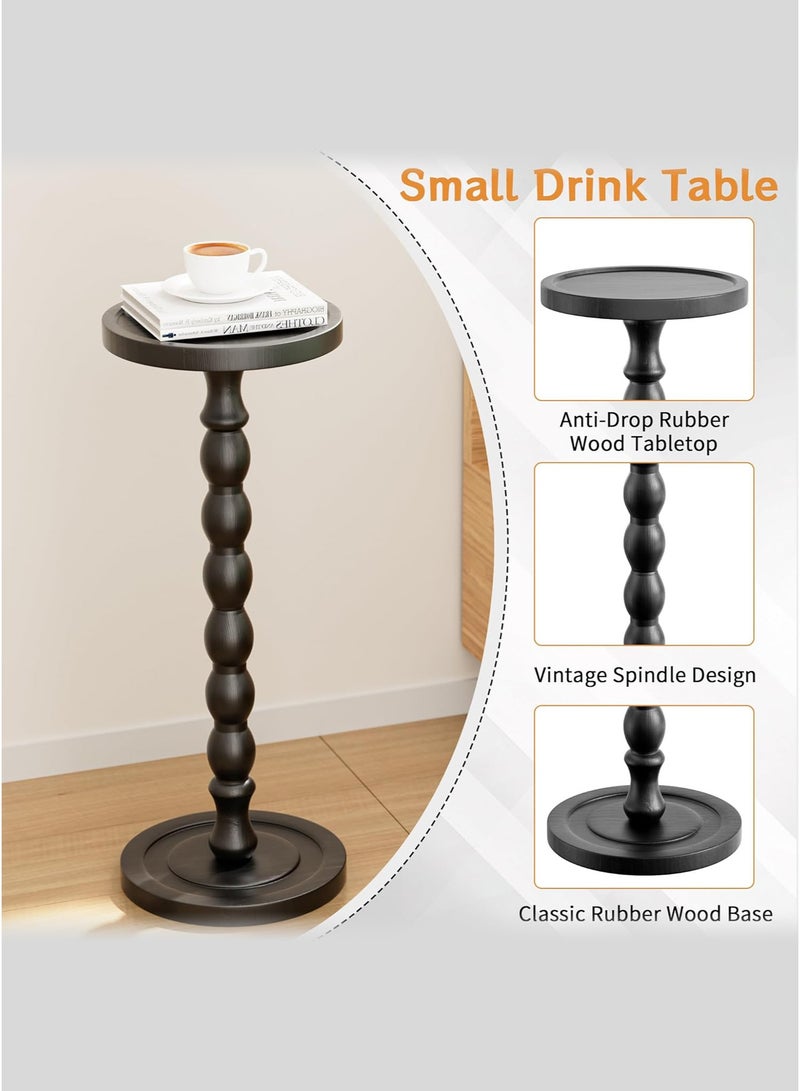 WinHolder Solid Wood Side Table, Rubber Wood‌ Small Round Side Table for Small Spaces, Martini Tables, Pedestal End Tables for Living Room, Bedroom, Corners, and Office(Black, 2 PCS) - Image 5