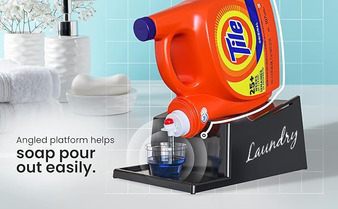 Skywin TidyFriend Liquid Laundry Detergent Holder Stand with Drip Tray & Rubber-Grip Feet, Stand for Laundry Room Organization and Storage, Fabric Softener Dispenser with Cup Holder (Black with Print) - Image 5