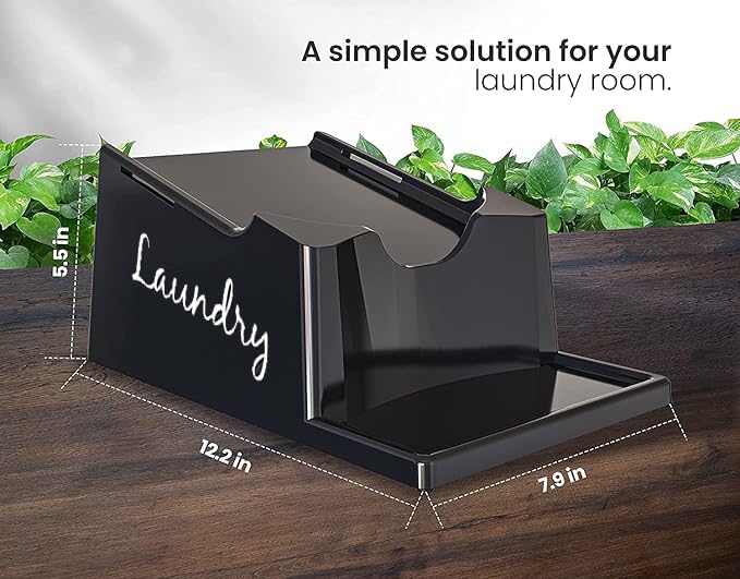 Skywin TidyFriend Liquid Laundry Detergent Holder Stand with Drip Tray & Rubber-Grip Feet, Stand for Laundry Room Organization and Storage, Fabric Softener Dispenser with Cup Holder (Black with Print) - Image 3