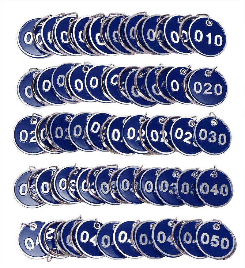 ONLYKXY 1-50 Number Colorful Tough Aluminum Metal Numbered Marking Identification Hang Tags Luggage Labels ID Tag with Split Rings for Organized Coded Key Box Cabinet System Identifier (Blue) - Image 1