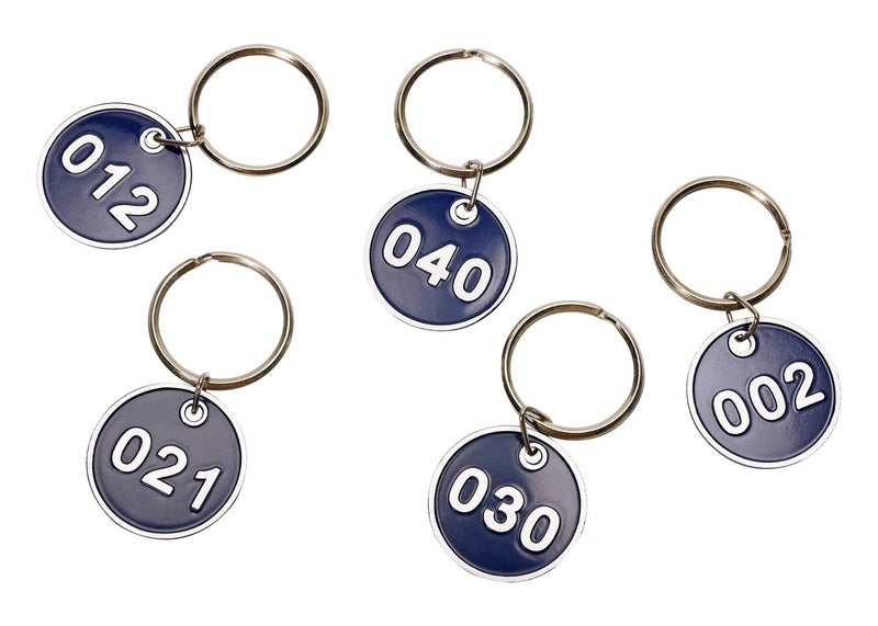 ONLYKXY 1-50 Number Colorful Tough Aluminum Metal Numbered Marking Identification Hang Tags Luggage Labels ID Tag with Split Rings for Organized Coded Key Box Cabinet System Identifier (Blue) - Image 5
