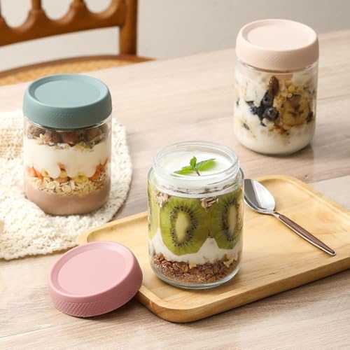KITOME Glass Jars With Airtight Lids, Overnight Oats Containers With Lids, Wide Mouth Mason Salad Jars, Glass Food Storage Leak Proof Containers For Snacks Yogurt Spices(Set Of 4, Size 16Oz)Assorted - Image 4