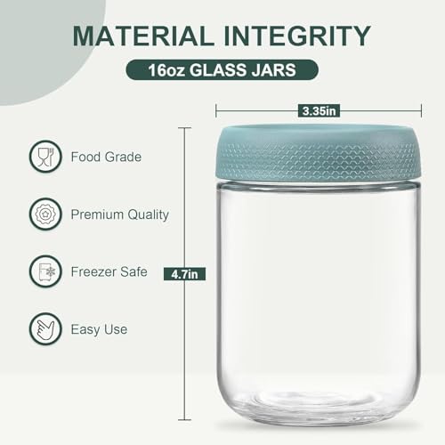 KITOME Glass Jars With Airtight Lids, Overnight Oats Containers With Lids, Wide Mouth Mason Salad Jars, Glass Food Storage Leak Proof Containers For Snacks Yogurt Spices(Set Of 4, Size 16Oz)Assorted - Image 3