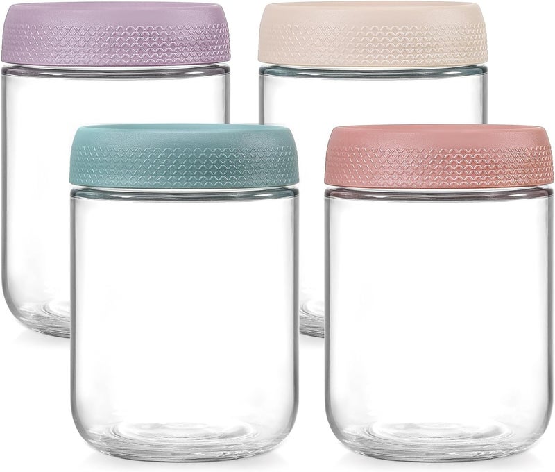 KITOME Glass Jars With Airtight Lids, Overnight Oats Containers With Lids, Wide Mouth Mason Salad Jars, Glass Food Storage Leak Proof Containers For Snacks Yogurt Spices(Set Of 4, Size 16Oz)Assorted - Image 1