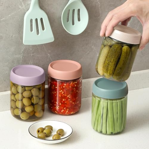 KITOME Glass Jars With Airtight Lids, Overnight Oats Containers With Lids, Wide Mouth Mason Salad Jars, Glass Food Storage Leak Proof Containers For Snacks Yogurt Spices(Set Of 4, Size 16Oz)Assorted - Image 5