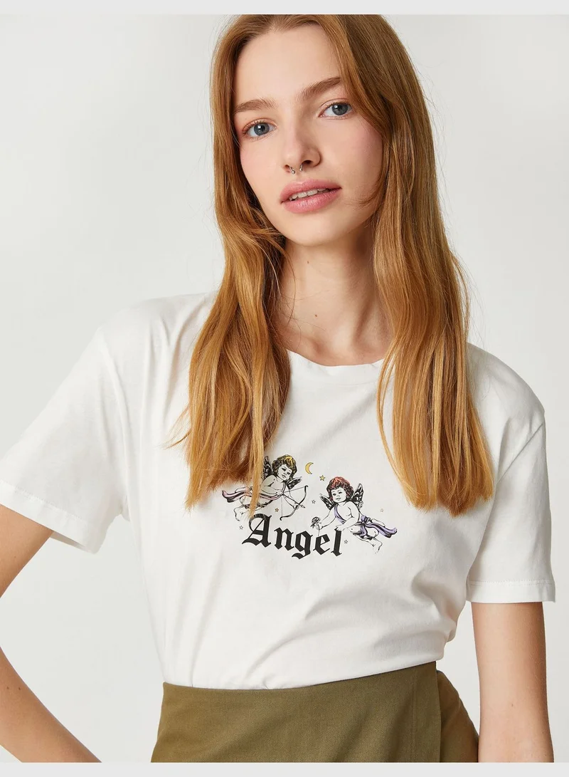 كوتون Cotton T-Shirt Printed Short Sleeve Crew Neck