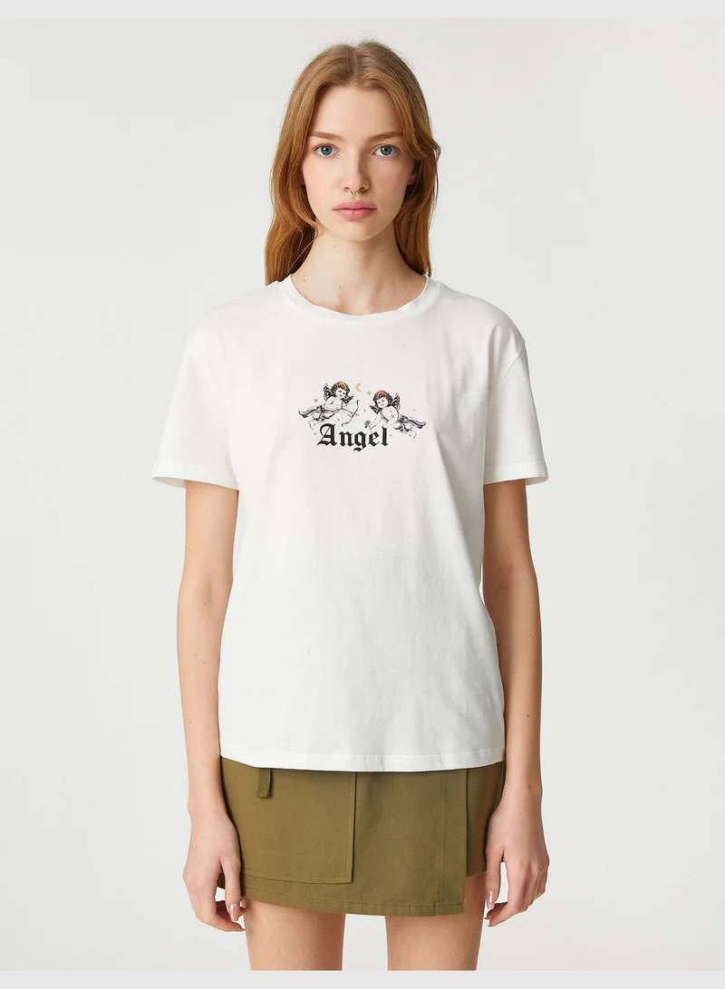 كوتون Cotton T-Shirt Printed Short Sleeve Crew Neck