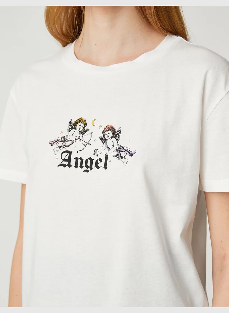 كوتون Cotton T-Shirt Printed Short Sleeve Crew Neck