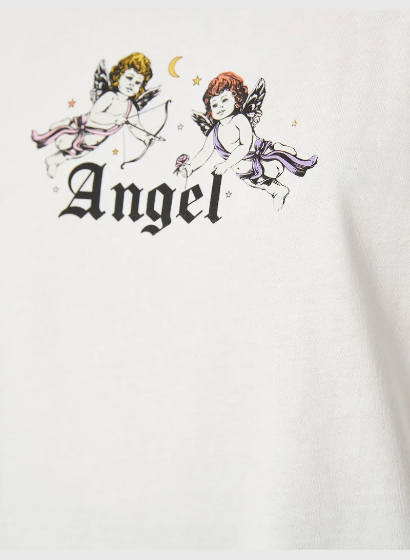كوتون Cotton T-Shirt Printed Short Sleeve Crew Neck