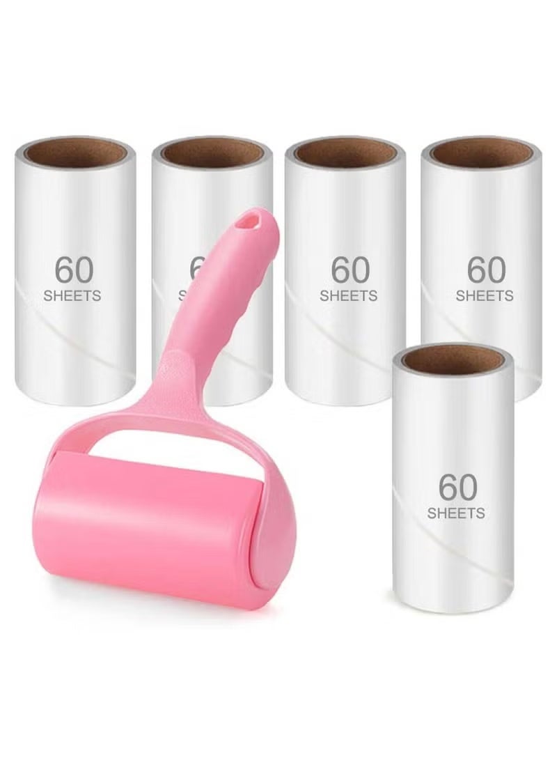 Lint Roller 300 Sheets Lint Roller for Clothes Pet Hair Remover Extra Sticky Lint Remover Brush Clothes Cleaner Roller for Carpet Furniture Rugs Sofa 1 Roller 5 Refills - Image 1