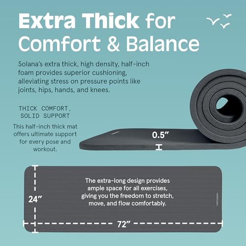 Retrospec Solana Yoga Mat 1/2" Thick w/Nylon Strap for Men & Women - Non Slip Excercise Mat for Yoga, Pilates, Stretching, Floor & Fitness Workouts, Graphite - Image 3
