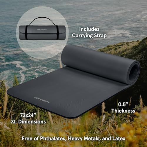 Retrospec Solana Yoga Mat 1/2" Thick w/Nylon Strap for Men & Women - Non Slip Excercise Mat for Yoga, Pilates, Stretching, Floor & Fitness Workouts, Graphite - Image 2