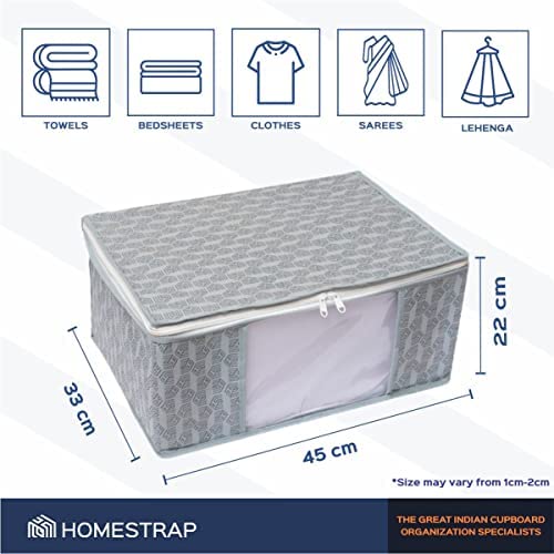 Homestrap Combo of 13 Saree Bag | 12 Non-Woven Printed Saree Covers (Grey) & 1 Single Saree Wardrobe Organizer (Grey) For Lehenga, Suit, Dress,& Accessories(Featured on Shark Tank, pack of 13) - Image 2