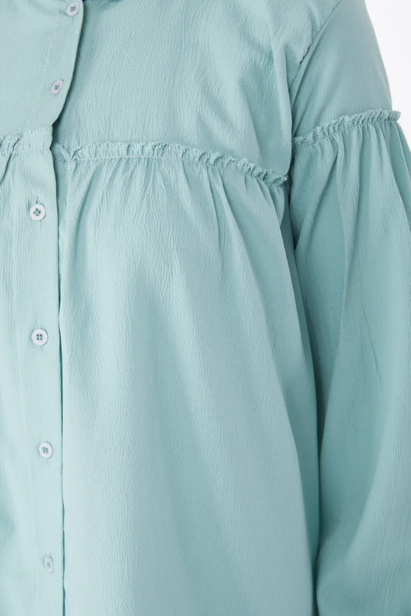 Tofisa Plain Judge Collar Women's Green Gathered Shirt - 13136