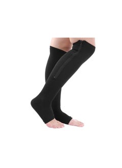 WYBOT Compression Stockings with Zipper, Elastic Stockings for Leg Pain Relief (L/XL -Black)  - Image 1