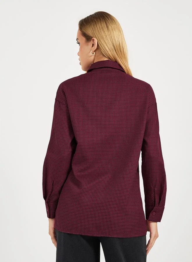 Styli Check Oversized Shirt with Button Placket